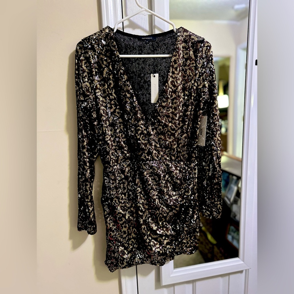 Black, gold, silver sequin dress